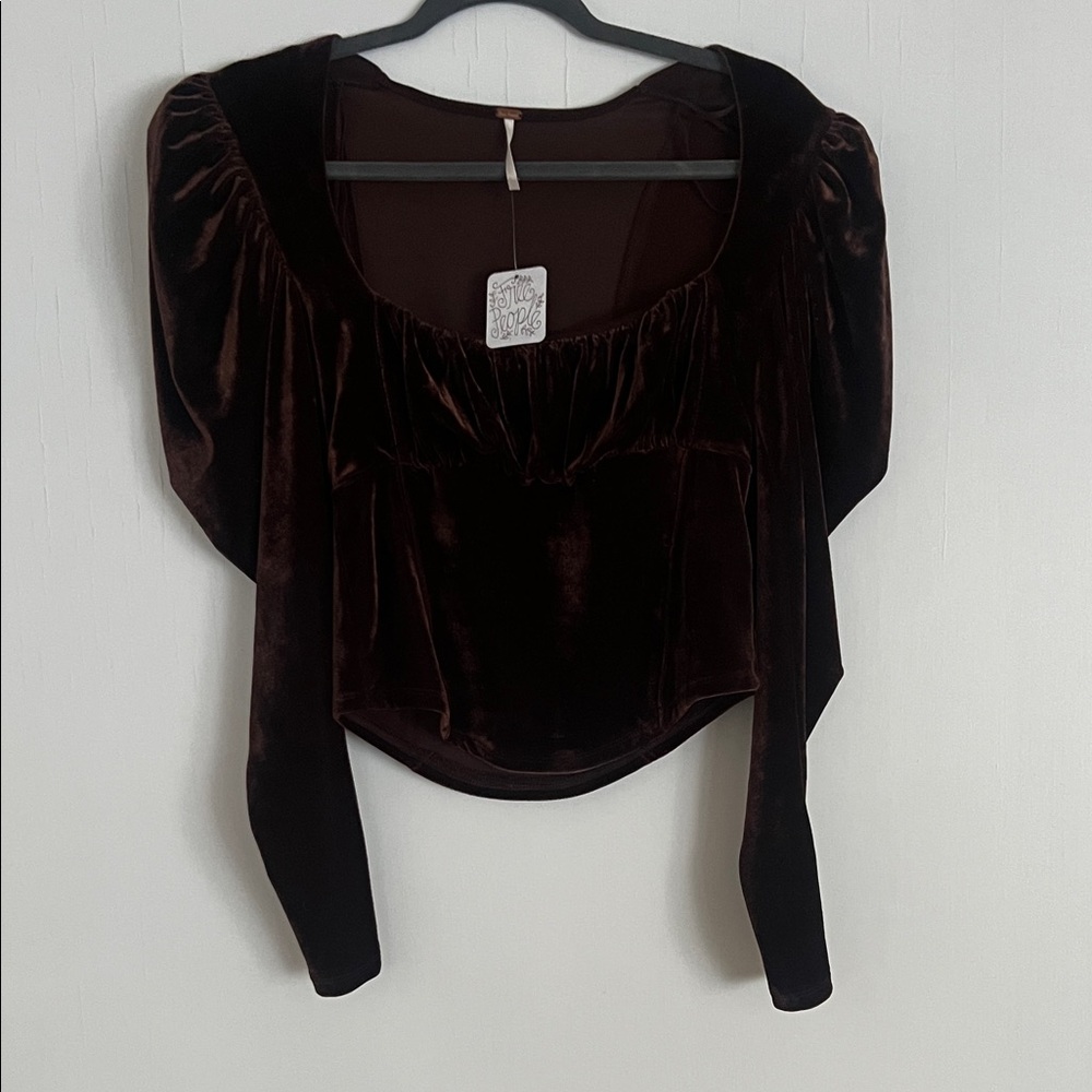 Free People Rich Brown Velvet Blouse